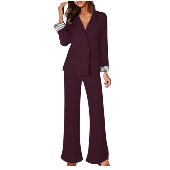 GILIGEGE Two Piece Sets for Women Women's Spring Solid Color with Pockets Color Blocked Cuffs Wide Leg Pants Loose Casual Pants Suit Set Rd2 M