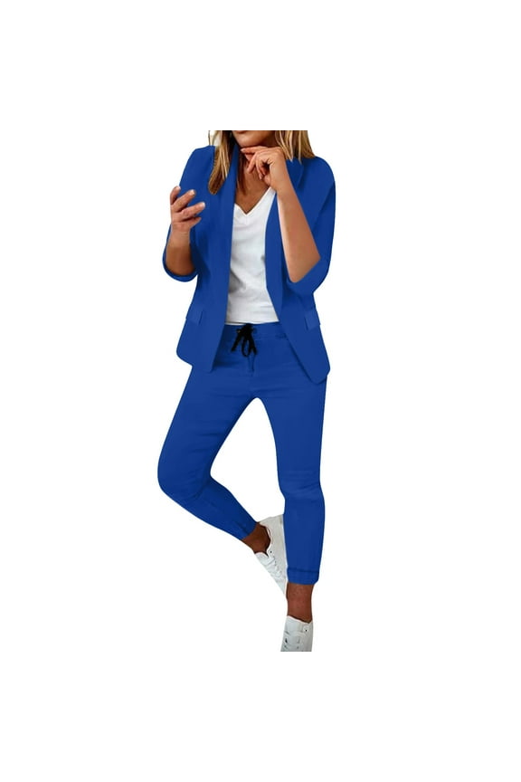 Two Piece Sets for Women Women's Trouser Suit Trouser Suit Trousers 2 Suit Plain Two Fit Sporty Trouser Suit Blue Xxl