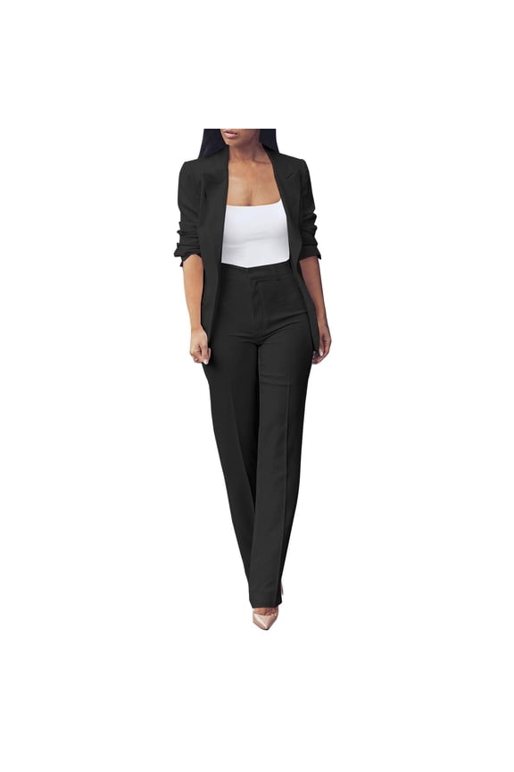Two Piece Sets for Women Womens Fall Fashion 2 Piece Sets Open Front and Slim Fit Pants Suits Set Black 3Xl