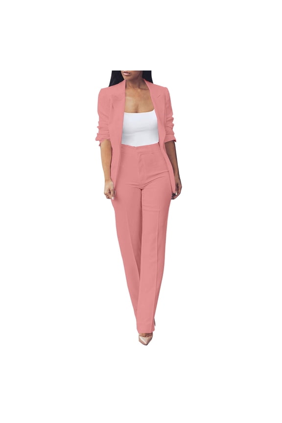 Two Piece Sets for Women Womens Fall Fashion 2 Piece Sets Open Front and Slim Fit Pants Suits Set Rose Gold Xxl
