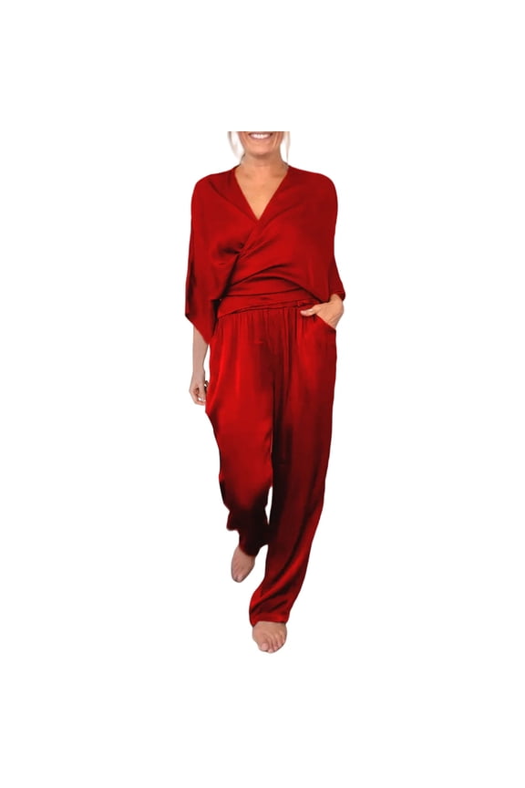 Two Piece Sets for Women Womens Set Two Piece Sweatsuits Outfits Long Sleeve Ribbed Zip Up Crop Top Skinny Long Pants Set Red 3Xl