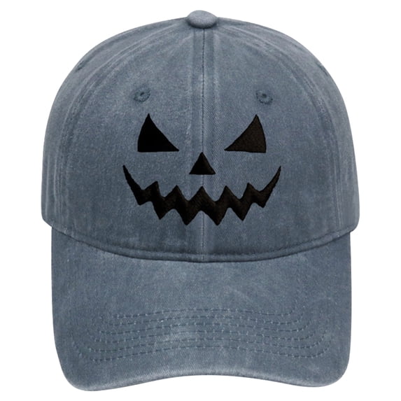 GILIGEGE Unisex Autumn Halloween Pumpkin Face Baseball Hat,Wash Retro Soft Top,Lantern Pumpkin Embroidered Hat,Casual Sun Hat,Vintage Ghost Hat Adjustable Dad Hats,Sportswear Hat Grey A