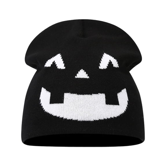 GILIGEGE Unisex Halloween Knit Beanie Hat,Pumpkin‑Ghost‑Skull Pattern Warm Stretchy Gothic Cap for Men Women,Funny Holiday Accessory for Cosplay Party Autumn‑Winter Daily Outdoor Occasions White
