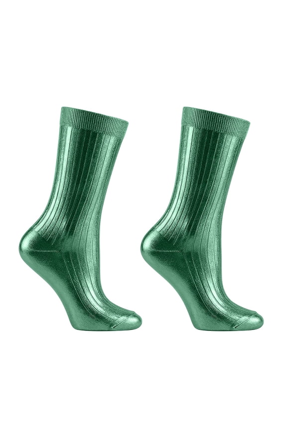 Unisex Metallic Silk Socks, Elegant Shiny Foil Glitter Ribbed Socks, Soft Comfortable Rib Fit Socks, Stylish Sparkly Dress Socks, All-Season Wear Lightweight Socks, Fashion Socks Green