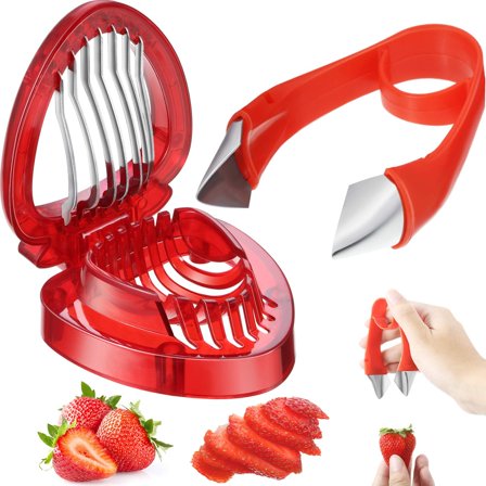 GILIGEGE Vegetable Cutter Strawberry Corer Stem Tool Strawberry Core Remover Strawberry Stem Remover Top Stem Strawberry Huller Stem Remover Stainless Steel Strawberry Huller Fruit Pineapple Red
