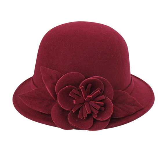 GILIGEGE Vintage Cloche Hat Winter Floral Fedora Bucket Hat Bowler Hats Women Church Flapper Hat Lady Winter Flower Cap Women's Autumn and Winter Round Top Casual Fisherman's Basin Cap Small Bowler H