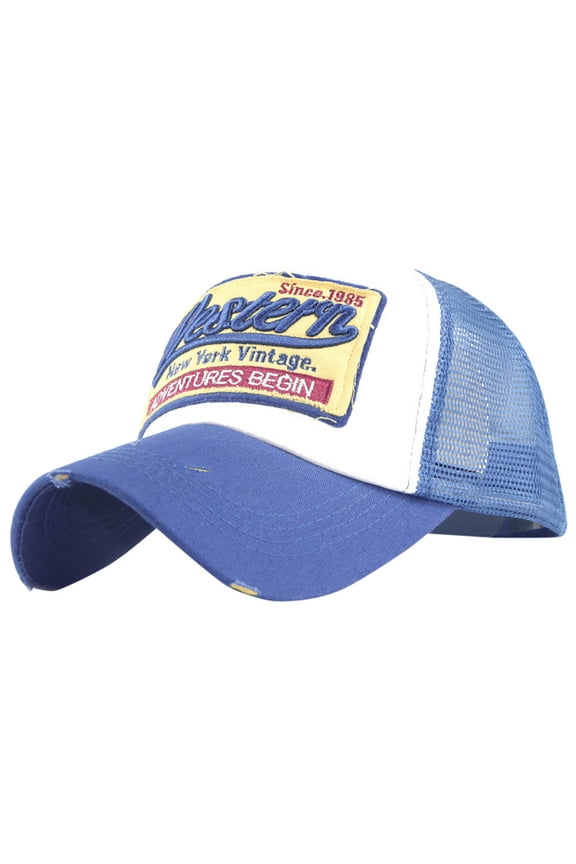 Vintage Half Mesh Baseball Cap Embroidery Western Washed Denim Trucker Cap Cotton Sun Hat Adjustable Unisex Hip Hats Mesh Hop for Men Caps Embroidered Cap Hats Casual Women Caps