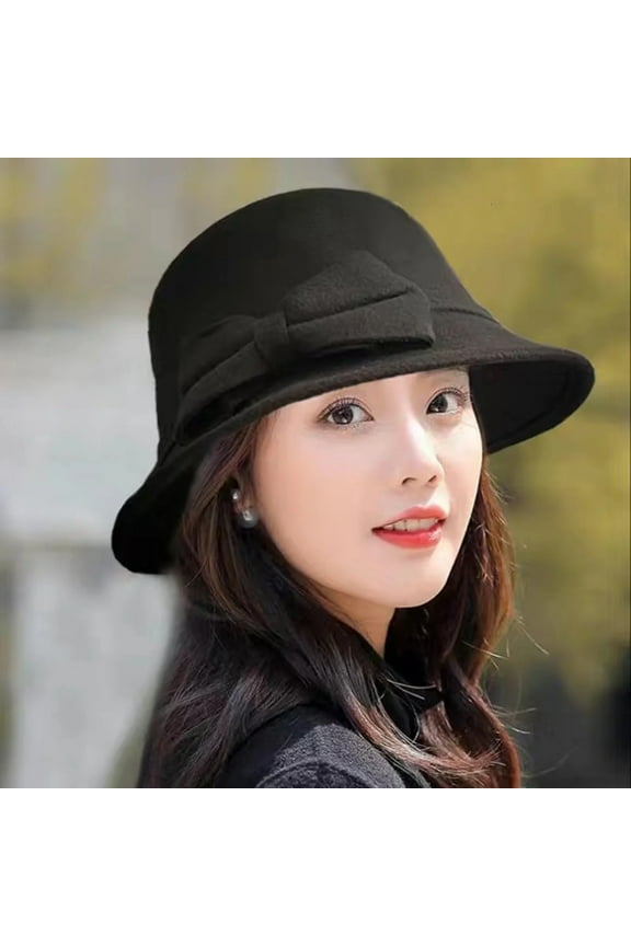 Vintage Winter Warm Hats for Women Bowknot Pillbox Cap Ladies Fascinator Kentucky Party Ceremony Church Fedoras Bucket Hats for Wedding Church Top Hat Solid Color Wide Brim Round Dome Warm W