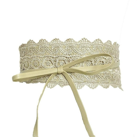 GILIGEGE Wide Belts for Women Thick Faux Leather Corset with Lace Up Wrap Style Womens Belt Fashion Obi Style Lace Bow Tie Wide Wrap Waist Belt Beige One Size