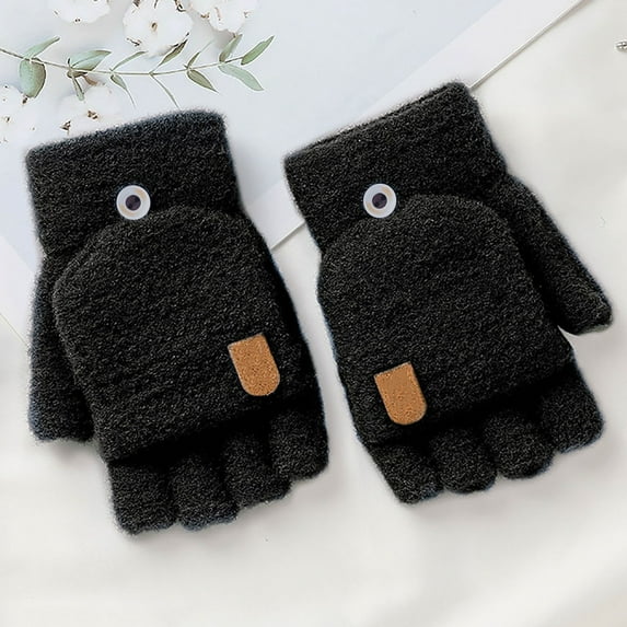 GILIGEGE Winter Knitted Fingerless Gloves Thermal Insulation Warm Convertible Mittens Flap Cover for Men Women Mittens,Winter Fingerless Gloves,Half Finger Gloves for Cold Weather Black One Size