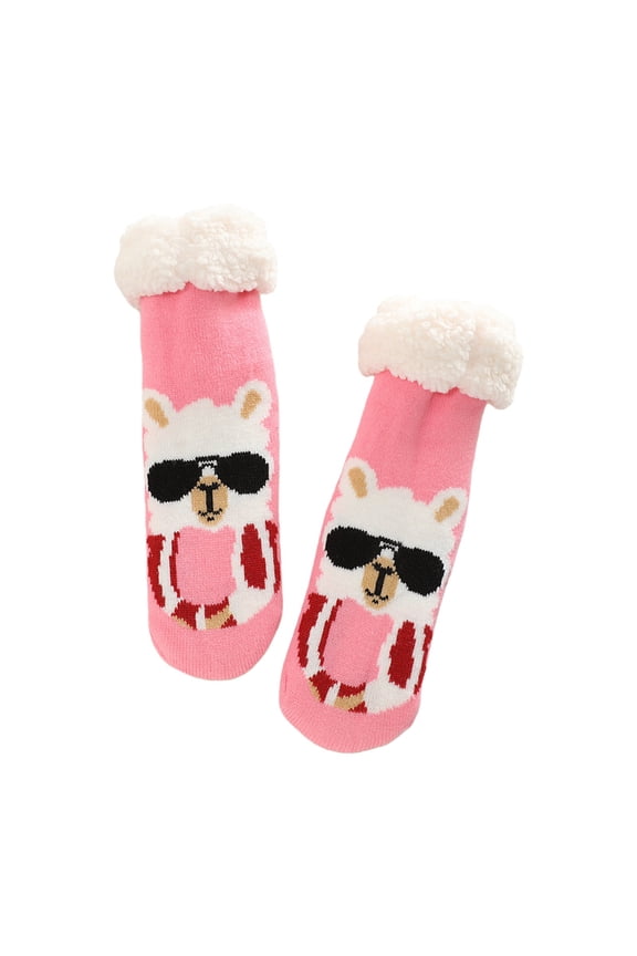 Winter Weight Thermal Thick Knit Fleece-Lined Cozy Sherpa Lined Fuzzy Slipper Socks with Grippers Womens Christmas Fuzzy Slipper Socks Cute Print Xmas Sock Fluffy Sherpa Thermal Socks