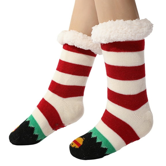 GILIGEGE Winter Weight Thermal Thick Knit Fleece-Lined Cozy Sherpa Lined Fuzzy Slipper Socks with Grippers Womens Christmas Fuzzy Slipper Socks Cute Print Xmas Sock Fluffy Sherpa Thermal Socks