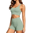 thumbnail image 1 of GILIGEGE Women 2 Piece Activewear Sports Set Short Sleeve Zip T Shirt Crop Zip Up Slim Fit Jacket High Waist Stretch Tight Short Jogging Gym Gymnastics Training Yoga Workout Outfit Green XL, 1 of 7
