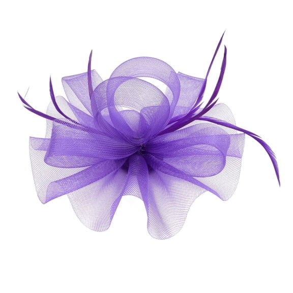 GILIGEGE Women Fascinator Hat, 2026 Tea Party Headwear with Ribbons Feathers, Mesh Veil Flower Design, Headband & Clip, Elegant Derby Cocktail Wedding Fancy Dress, Lightweight Hair Accessories Purple
