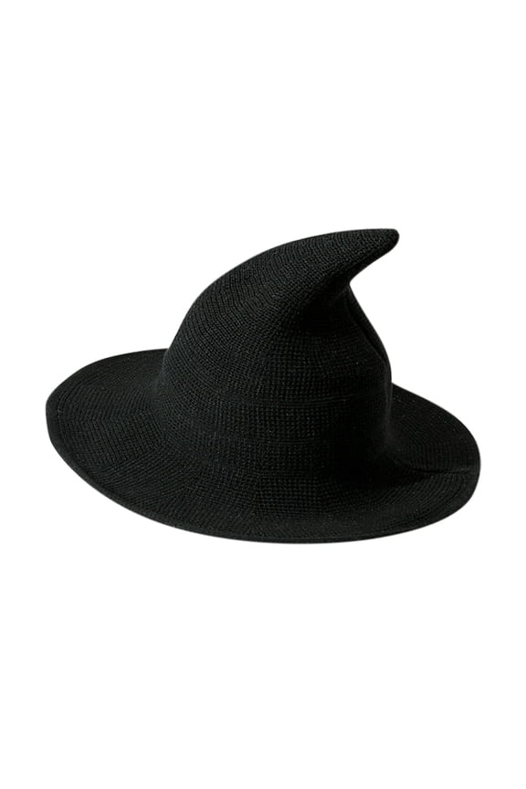 Women Knitted Spire Witch Hat, Foldable Wide Brim Wizard Cap, Classic Halloween Masquerade Cosplay Costume Accessory for Daily Wear & Themed Party Outfits Holiday Themed Events Black