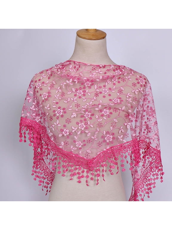 Women Lightweight Soft Floral Sheer Lace Waist Scarf Floral Embroidered Mesh Bandana Cover Up Wrap Skirts Asymmetrical Hip Scarf Belt Boho Y2k for Beach Daily Outfits Hot Pink One Size