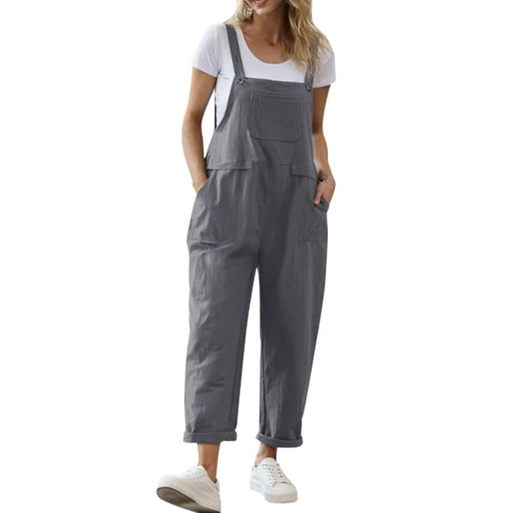 GILIGEGE Women Linen Overalls Jumpsuits Loose Fit Baggy Bib Rompers Casual Summer Outfits Trendy 2025​Women Long Pants Overalls Baggy Rompers Jumpsuits with Pockets Linen Overalls for Women Women's F