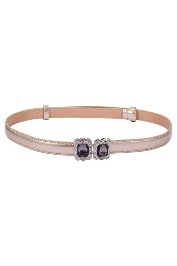 Women Retro Elastic Stretch Belt for Dresses Metal Buckle Skinny Waist Belt Thin Fashion Women'S Skinny Belts Solid Color Alloy Turn Lock Belts Vintage Thin Belt Narrow Dress Belt Gold