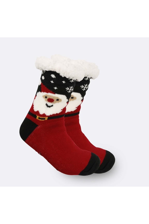 Women'S Sherpa Lined Cozy Thermal Non-Skid Socks Christmas Slipper Socks for Women with Grippers Non Slip, Funny Santa Sherpa Lined Xams Slipper Socks for Family