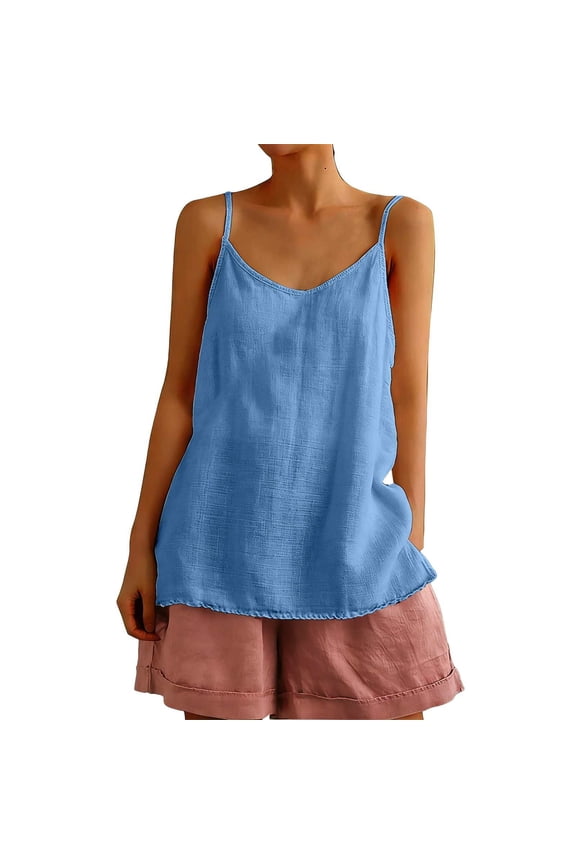 Women'S Spaghetti Strap Blouse Sleeveless Boho Tank Top Summer Camisole Blouse Crew Neck Camisole Flowy Cami Shirt Cami Crop Tops Summer Beach Vacation Blouse Sleeveless Top A3 Blue 4XL