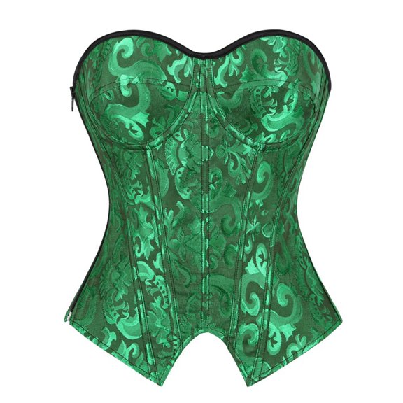 GILIGEGE Women Solid Color Vintage Jacquard Corset Bustier,Sweetheart Strapless Side Zipper Shapewear Top,Retro Floral Embossed Corset For Dating Party Evening Club Occasions Light Green S