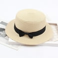 thumbnail image 1 of GILIGEGE Women Straw Boater Hat Summer Beach Sun Sailor Bowler Cap Floppy Flat Top with Ribbon Hatband Solid Beach Sun Top Hat Summer Hat Ladies Women's Visor Sun Caps, 1 of 2