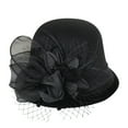 thumbnail image 1 of GILIGEGE Women Vintage Felt Cloche Hat, Elegant Floral Fascinator with Net Veil, Feather & Rhinestone Decor, Classic Derby Style Short Brim Cap for Wedding, Church, Cocktail Tea Party & Formal Black, 1 of 2