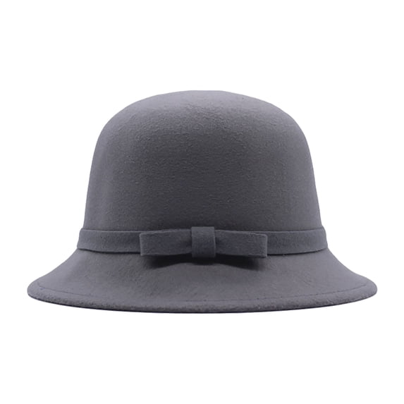 GILIGEGE Women Vintage Solid Felt Cloche Bucket Hat with Front Bowknot Decor, Soft Short Brim Adjustable Derby Style Cap, Elegant Retro Dress Hat for Daily Outdoor, Church, Cocktail Party Grey