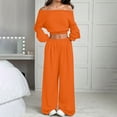 thumbnail image 1 of GILIGEGE Women's 2 Piece 2026 Fall Fashion Lounge Set Fall Fashion Long Sleeve Off Shoulder Crop Top Wide Leg Drawstring Pants Airport Outfit,Athleisure Workout Set,Casual Sweatsuit Orange, 1 of 4