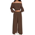 thumbnail image 1 of GILIGEGE Women's 2 Piece 2026 Fall Fashion Lounge Set Fall Fashion Long Sleeve Off Shoulder Crop Top Wide Leg Drawstring Pants Airport Outfit,Athleisure Workout Set,Casual Sweatsuit Coffee, 1 of 4
