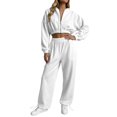 thumbnail image 1 of GILIGEGE Women's 2 Piece Cropped Zip Up Hoodie Fall Lounge Set Lounge Travel Sets for Women Airport Travel Outfits,Comfy Athleisure Fall Winter Clothes,wide Leg Palazzo Pants White L, 1 of 3