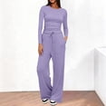 thumbnail image 1 of GILIGEGE Women's 2 Piece Matching Lounge Sets,2026 Fall Casual Outfits,Airport Travel Outfit,Athleisure Workout Set,Fall Fashion Staple,Long Sleeve Ruched Top & Drawstring Wide Leg Pants Sets Purple, 1 of 8