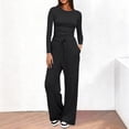 thumbnail image 1 of GILIGEGE Women's 2 Piece Matching Lounge Sets,2026 Fall Casual Outfits,Airport Travel Outfit,Athleisure Workout Set,Fall Fashion Staple,Long Sleeve Ruched Top & Drawstring Wide Leg Pants Sets Black, 1 of 7