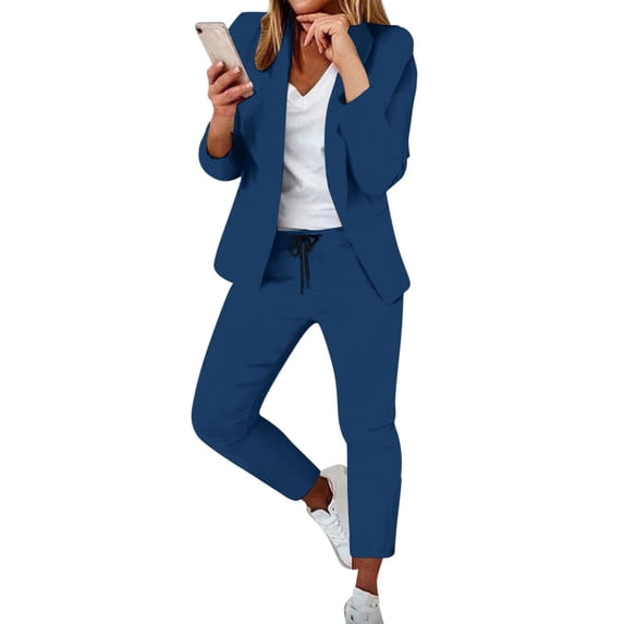 GILIGEGE Women's 2 Piece Solid Blazer and Pants Business Office Suit Set,Long Sleeve Blazer Sets,Pencil Pants Dressy Suit,Tapered Pant Suits,Slim Fit Formal Pant Suit,Professional Outfits Dark Blue