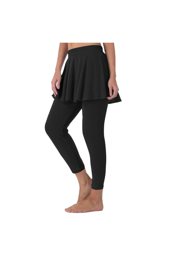 Women's Athletic Skirt with Leggings High Waisted Skort with Leggings Modest Leggings Attached Skirts Tennis Pants,Tennis Skirted Leggings with Pockets,Yoga Legging with Skirts Black L