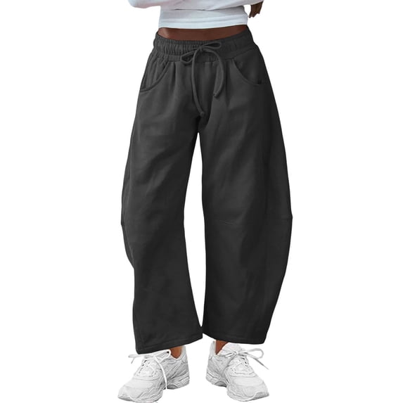 GILIGEGE Women's Barrel Leg Sweatpant Drawstring Elastic Waisted Wide Leg Pants Casual Cotton Palazzo Baggy Gym Trousers Drawstring Sweat Pants with Pockets Casual Loose Sweat Pants Lounge Pant