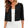 thumbnail image 1 of GILIGEGE Women's Bolero Shrug,3/4 Sleeve Cropped Cardigan,Thin Long Sleeve Shrug,V-Neck Knit Cropped Shrug,Lightweight Summer Cardigan,Solid Open Fornt Shrug for Cami or Dress,Fashion Clothing Black, 1 of 8