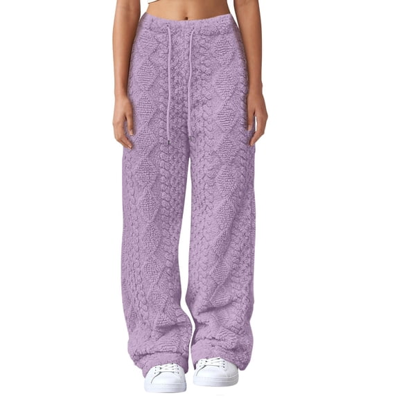 GILIGEGE Women's Cable Knit Sweater Pants Fleece Lounge Joggers Long Harem Pants with Elastic Waist Drawstring 2025 Purple M