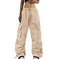thumbnail image 1 of GILIGEGE Women's Cargo Pants Adjustable Drawstring Wide Leg Workout Pants Lightweight Breathable with Utility Pockets Quick Dry Parachute Hiking Pants Ruched Straight Leg for Travel Athletic Khaki, 1 of 9