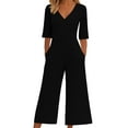 thumbnail image 1 of GILIGEGE Women's Casual Jumpsuits 2025 Summer Trendy Wrap V Neck Short Sleeve Wide Leg Pants Elegant Loose Rompers Outfits with Pockets Overalls for Women Loose Casual Short Sleeved Jumpsuit, 1 of 5