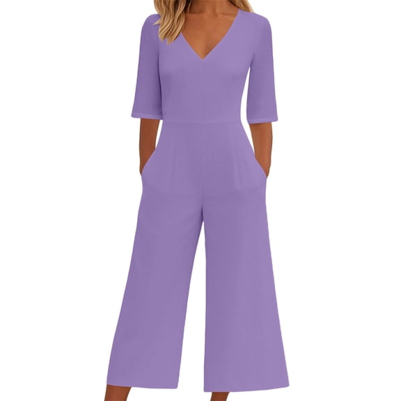 GILIGEGE Women's Casual Jumpsuits 2025 Summer Trendy Wrap V Neck Short Sleeve Wide Leg Pants Elegant Loose Rompers Outfits with Pockets Overalls for Women Loose Casual Short Sleeved Jumpsuit
