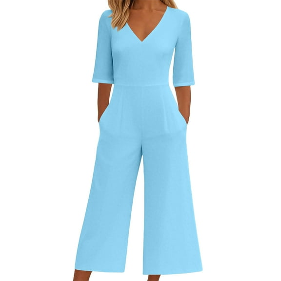 GILIGEGE Women's Casual Jumpsuits 2025 Summer Trendy Wrap V Neck Short Sleeve Wide Leg Pants Elegant Loose Rompers Outfits with Pockets Overalls for Women Women's Summer with Pocket Shoulder Strap Ad