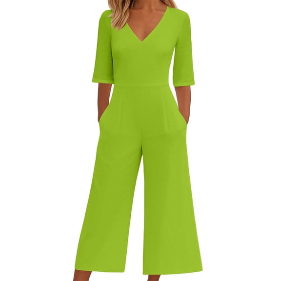 GILIGEGE Women's Casual Jumpsuits 2025 Summer Trendy Wrap V Neck Short Sleeve Wide Leg Pants Elegant Loose Rompers Outfits with Pockets Overalls for Women Women's Summer with Pocket Shoulder Strap Ad