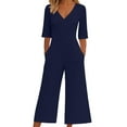 thumbnail image 1 of GILIGEGE Women's Casual Jumpsuits 2025 Summer Trendy Wrap V Neck Short Sleeve Wide Leg Pants Elegant Loose Rompers Outfits with Pockets Overalls for Women Women's Summer with Pocket Shoulder Strap Ad, 1 of 5