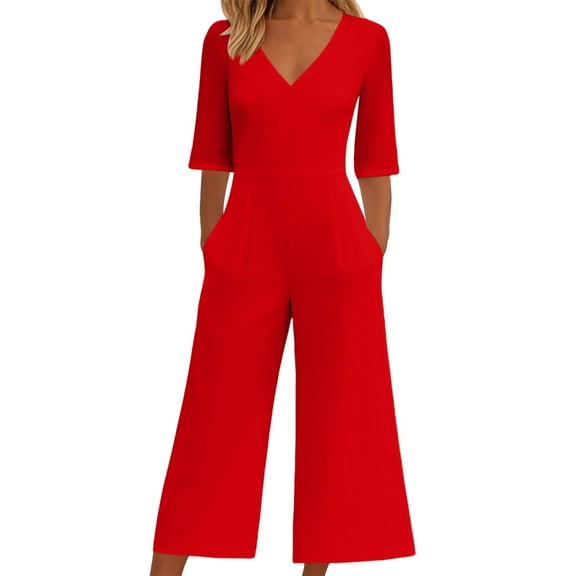GILIGEGE Women's Casual Jumpsuits 2025 Summer Trendy Wrap V Neck Short Sleeve Wide Leg Pants Elegant Loose Rompers Outfits with Pockets Overalls for Women Women's Summer with Pocket Shoulder Strap Ad