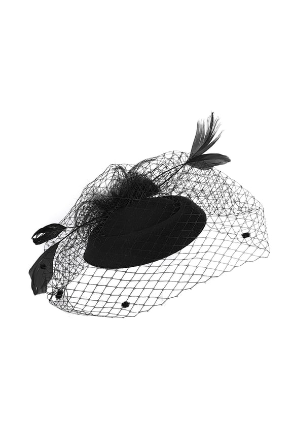Women's Fashion Feather Mesh Hat with Veil 20S Head Piece Great Gatsby Headpieces Retro Gauze Wedding Hat Tea Party Flapper Headband for Elegant Hair Hoop Headdress Dance Show Black