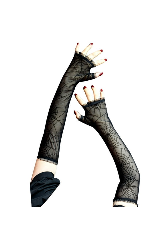 Women's Floral Lace Gloves,Halloween Dress Up Fingerless Gloves,Spider Web,Gothic,Role Playing Accessories Uv Protection Lace Arm Sleeves,Hollow Out Long Fingerless Driving Gloves Black B
