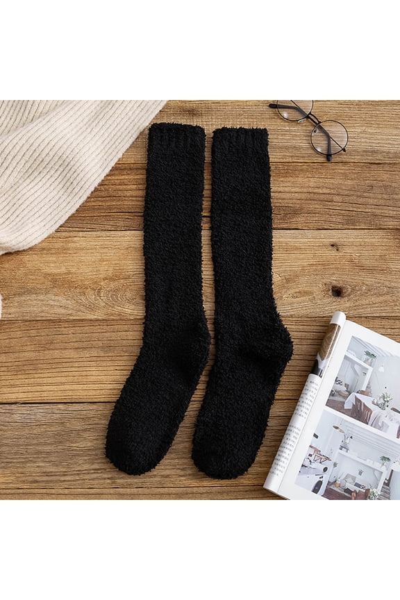 Women's Fuzzy Knee High Socks,Soft Home Plush Sleeping Slipper Socks,Warm Winter Novelty Socks Unisex Women Fuzzy Socks Winter Coral Socks Middle Cute Solid Calf Socks