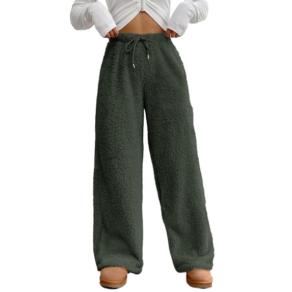 GILIGEGE Women's Fuzzy Plush Pajama Pants Drawstring Elastic Waist Wide Leg Teddy Pj Bottoms Winter Cozy Lounge Pants Warm Pajama Bottoms Sleepwear,Soft Fluffy Sleep Pants Comfy Bottoms Sleepwear