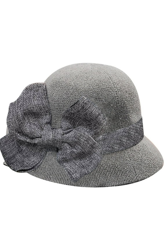 Women's Gatsby Linen Cloche Hat with Lace Band and Flower Fashion Women Sun Beach Hat Cap Summer Hat Fisherman Soft Bow Caps Grey One Size